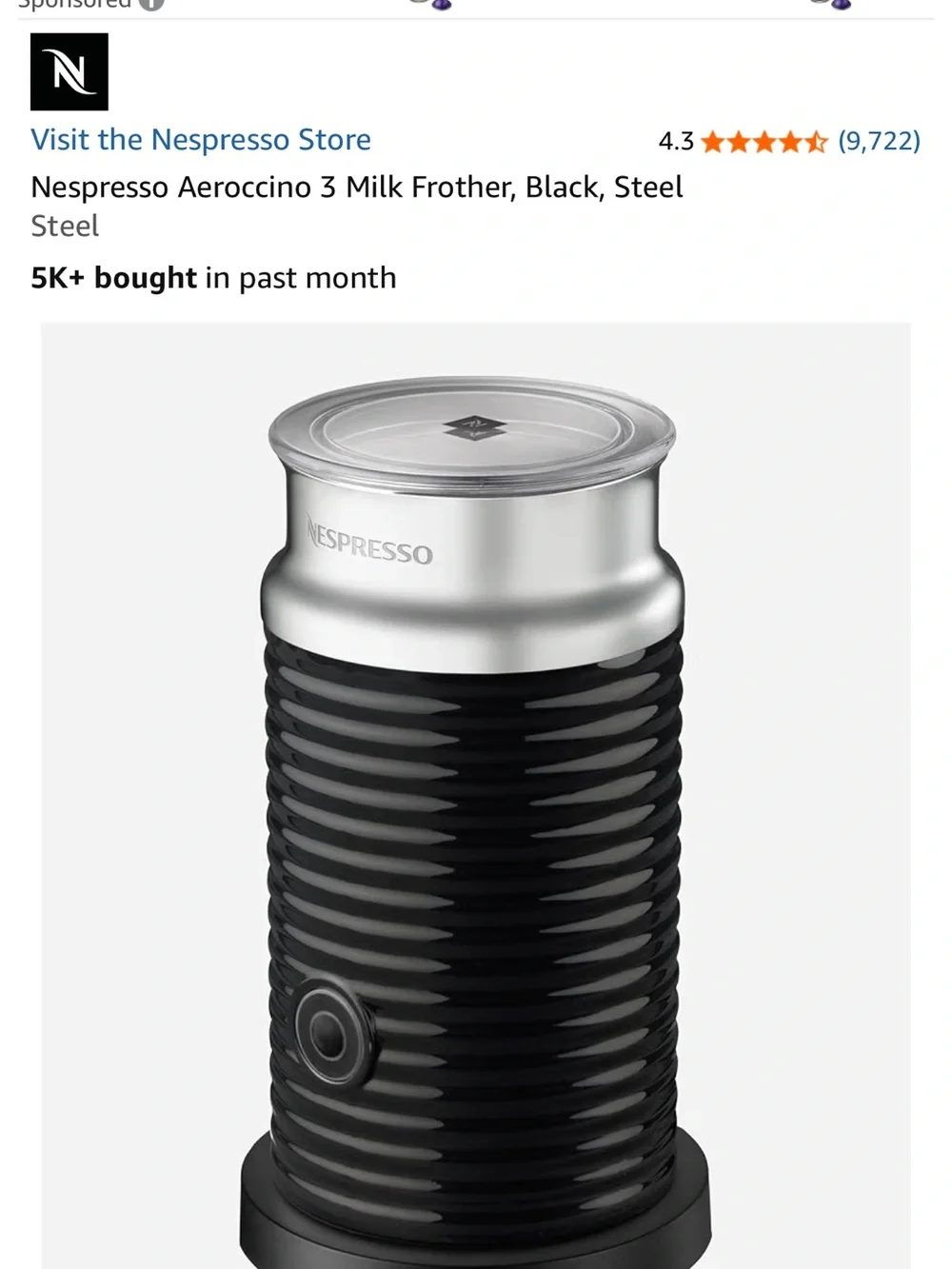 Nespresso Aeroccino 3 Milk Frother New
